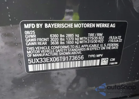 2026 BMW X6 xDrive40I from USA, damaged, VIN 5UX33EX06T9173656